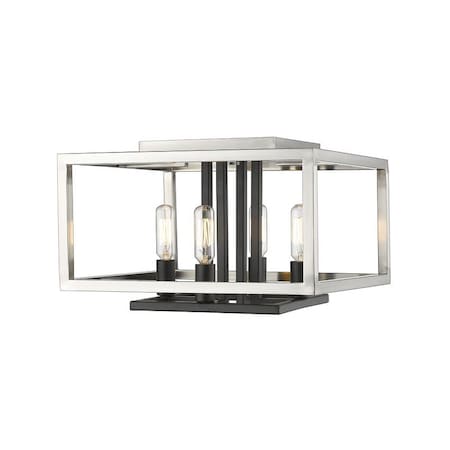 Z-Lite Quadra 4 Light Flush Mount, Brushed Nickel + Black 456F-BN-BK